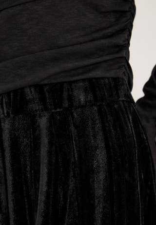Fold-down Velvet Balloon-Hem Jumpsuit Black