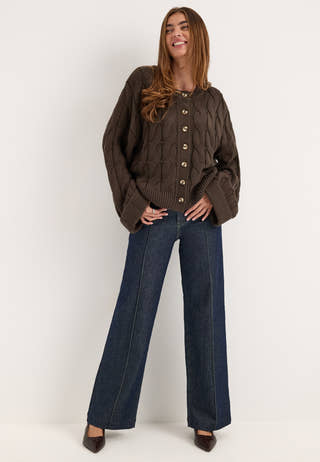 Cable Knitted Cardigan Brown