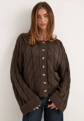 Cable Knitted Cardigan Brown