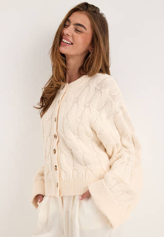Cable Knitted Cardigan White