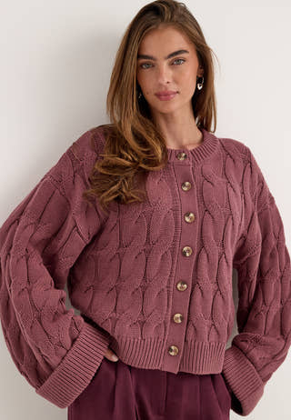 Cable Knitted Cardigan Pink