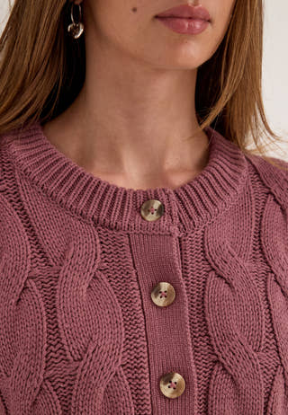 Cable Knitted Cardigan Pink