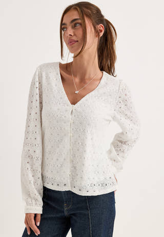 Objlaila L/S V-NECK TOP NOOS White
