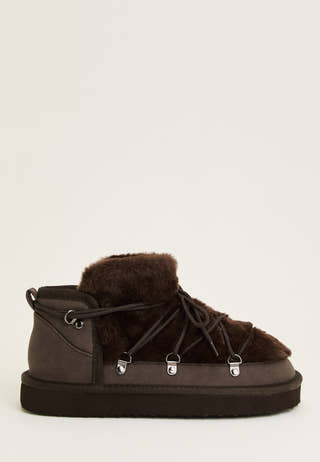 Lacing Faux Fur Boot Brown