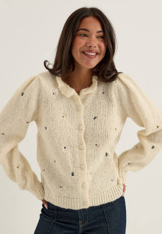Viflora L/S O-NECK EMB KNIT CA Floral