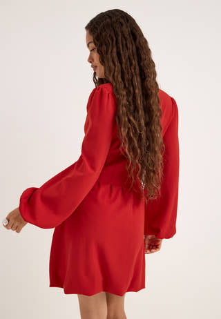 Mini Button Balloon Dress Red