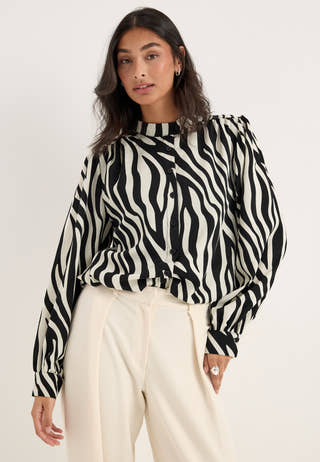 Balloon Hem Satin blouse Patterned