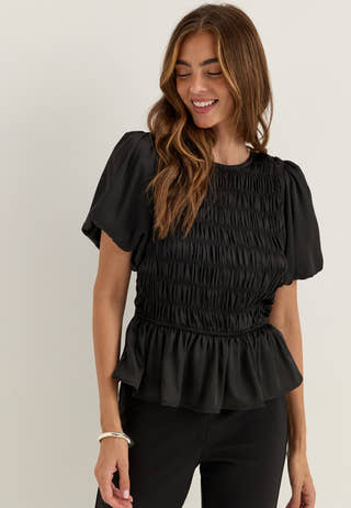 Smock Satin Blouse Black