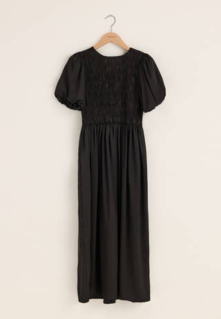 Smock Satin Maxi Dress Black