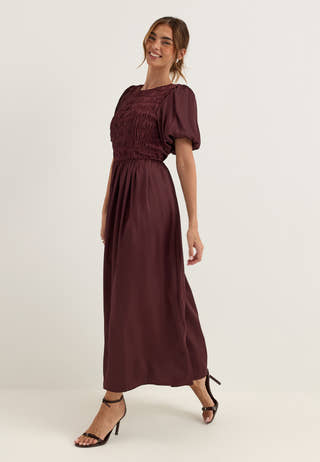Smock Satin Maxi Dress Purple