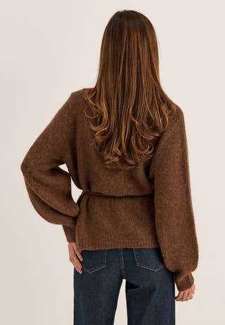 Vmberry Ls O-neck Tie Cardigan Brown