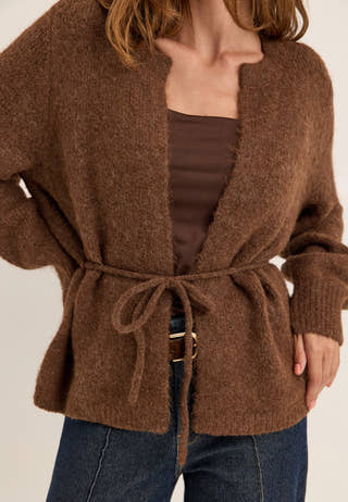 Vmberry Ls O-neck Tie Cardigan Brown