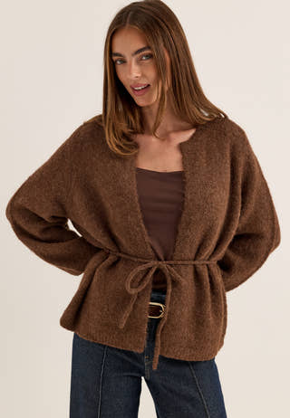 Vmberry Ls O-neck Tie Cardigan Brown
