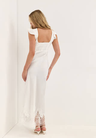 Lace Satin Maxi Dress White