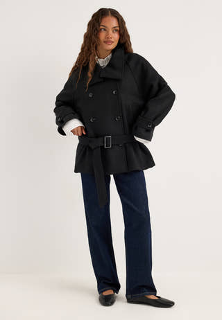Dropped Waist Wool Blend Jacket Black