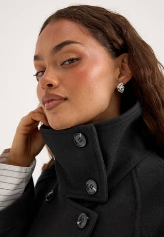 Dropped Waist Wool Blend Jacket Black