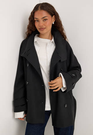 Dropped Waist Wool Blend Jacket Black