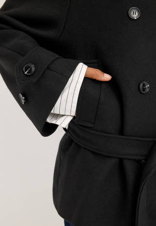 Dropped Waist Wool Blend Jacket Black