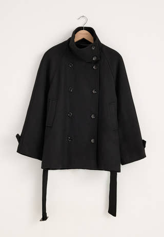 Dropped Waist Wool Blend Jacket Black