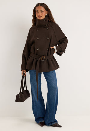 Dropped Waist Wool Blend Jacket Brown