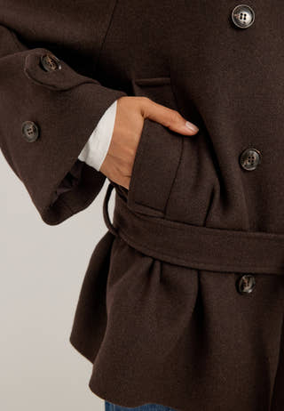 Dropped Waist Wool Blend Jacket Brown