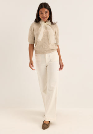 Viitza O-neck 2/4 BOW KNIT TOP Beige