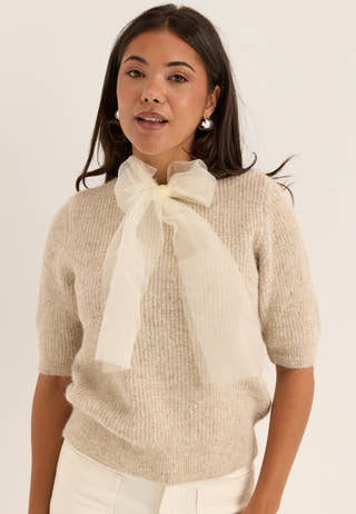Viitza O-neck 2/4 BOW KNIT TOP Beige
