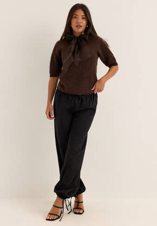 Viitza O-neck 2/4 BOW KNIT TOP Brown