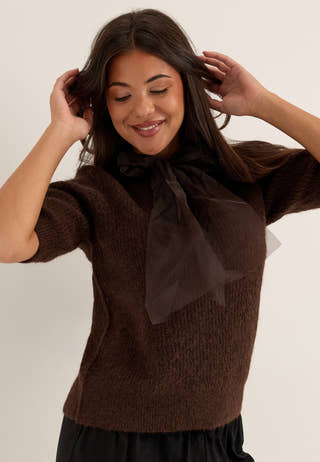 Viitza O-neck 2/4 BOW KNIT TOP Brown