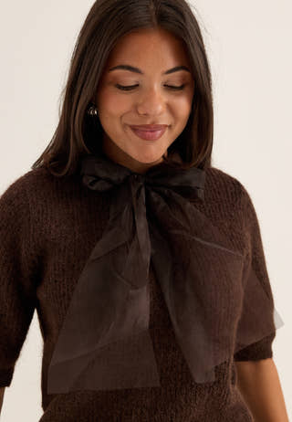 Viitza O-neck 2/4 BOW KNIT TOP Brown