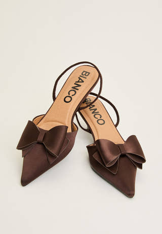 Biakristin Kitten Heel Bow Slingback Satin Brown