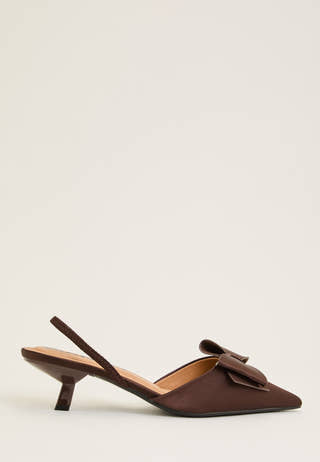 Biakristin Kitten Heel Bow Slingback Satin Brown