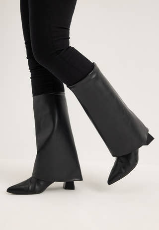 Biamaralyn Fold Over Boot Faux Leather Black