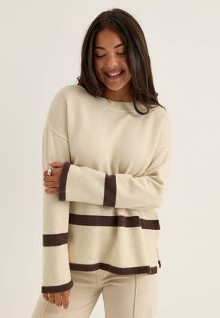 Viril O-neck Oversize L/S KNIT TOP Beige