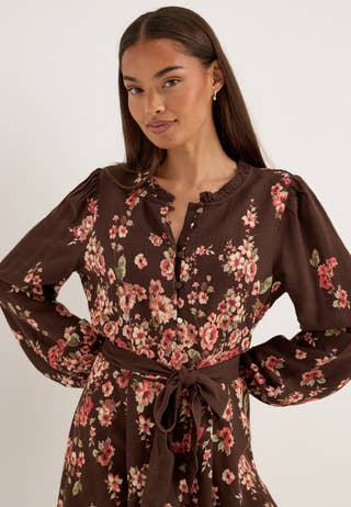 Vielma Bai O-neck L/S SHORT DRESS Brown