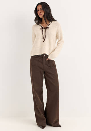 Vinaye V-neck L/S DETAIL KNIT TOP Beige