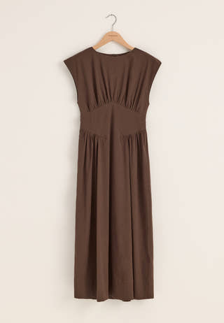 V-shaped Rushed Midi Dress Brown