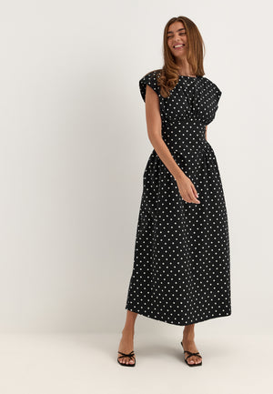 V-shaped Rushed Midi Dress Dotted
