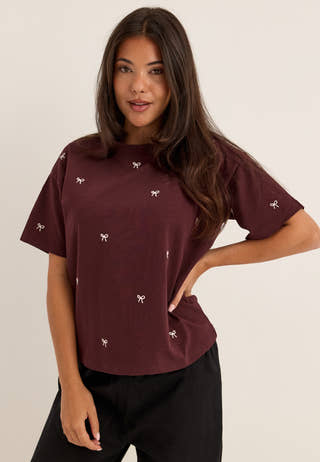 Vimonie Bow O-neck S/S T-SHIRT Purple