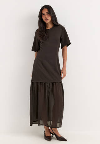 Vmbrenda 2/4 O-NECK ANKLE DRESS Brown
