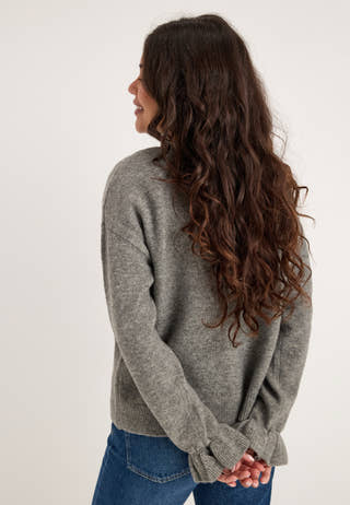 Pcsally Ls Frill Cuff Knit Grey