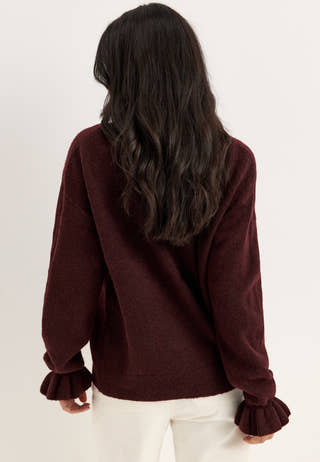 Pcsally Ls Frill Cuff Knit Red