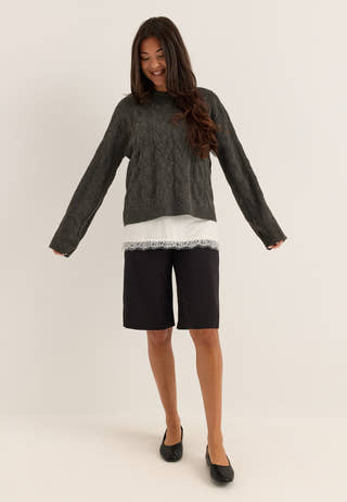 Pckathy Ls O-neck Cable Knit Grey