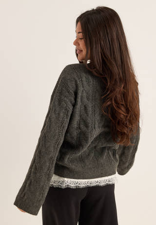 Pckathy Ls O-neck Cable Knit Grey