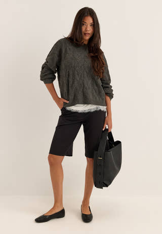 Pckathy Ls O-neck Cable Knit Grey