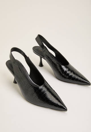High Vamp Pointy Slingback Black