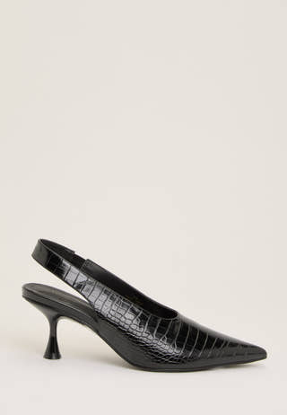 High Vamp Pointy Slingback Black