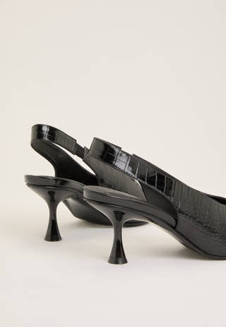 High Vamp Pointy Slingback Black