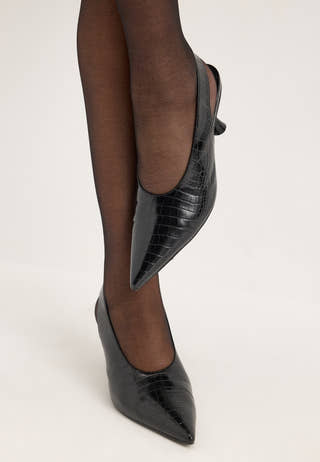 High Vamp Pointy Slingback Black