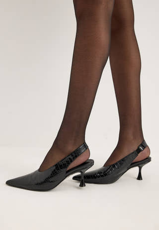 High Vamp Pointy Slingback Black